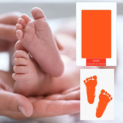 48 Pcs Inkless Baby Footprint Kit Includes 16 Pcs Colorful Ink Pad and 32 Imprint Card for Baby Hand and Footprints, Handprint Dog Paw Print Kit for Newborn Registry Gifts Family Printing Mom Girl