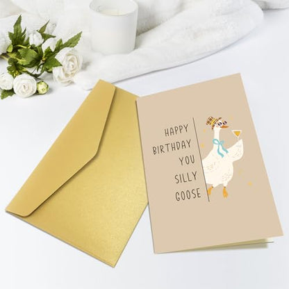 Obbyidk Funny Silly Goose Birthday Card for Him Her, Cute Goose Birthday Card for Son Daughter, Happy Bday Cards Gifts for Friend Family - color: Goose Birthday