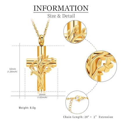 shajwo Tree of Life Cross Urn Necklace for Ashes - color: Gold