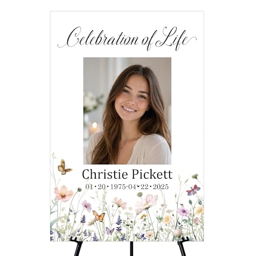 Memorial Sign, In Loving Memory Celebration of Life Display With Easel, Personalized Photo Funeral Board Decoration, Custom Forever Loved Signage With Picture, Multiple Size & Material, IA7 - color: Theme 7