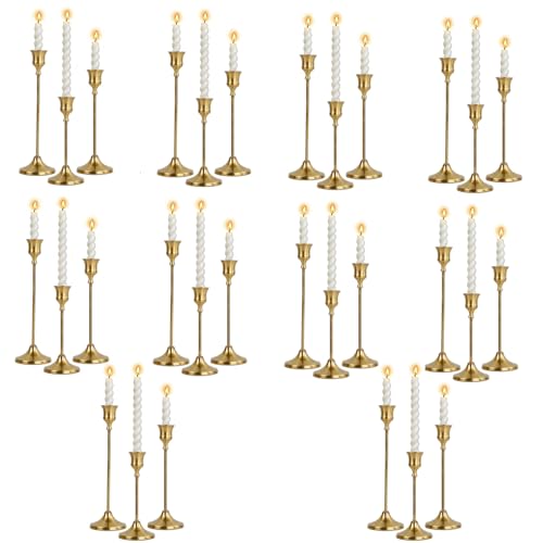 10 Sets Candle Holder Brass Metal Candlestick Holders -Vintage Modern Metal Taper Candle Holders, Decorative Centerpiece for Table Mantel, Wedding Kitchen Home Decor, Wedding Gift,30Pcs - color: Brass, size: 30pcs