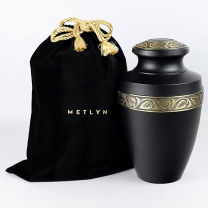 Cremation Urn for Ashes Adult Male & Female, Large Urn for Ashes for Women, Decorative Urns for Human Ashes Adult Man, Memorial Urns, Burial Urns, Funeral Urns (Black, Large)