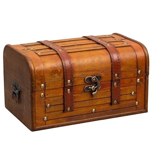 Wooden Treasure Chest with Removable Tray, Pirate Box, Medium 10.5x7x6 in - size: Medium