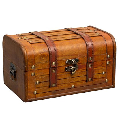 Wooden Treasure Chest with Removable Tray, Pirate Box, Medium 10.5x7x6 in - size: Medium