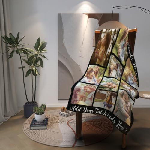 D-Story Personalized Blanket with 10 Photos Custom Blanket for Adults Kids Birthday Xmas for Dad Mom Son Daughter Family Picture Throw Blanket - color: A-10 Photos Design