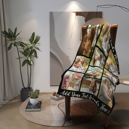 D-Story Personalized Blanket with 10 Photos Custom Blanket for Adults Kids Birthday Xmas for Dad Mom Son Daughter Family Picture Throw Blanket - color: A-10 Photos Design