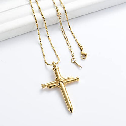 Imrsanl Cremation Jewelry Nail Cross Urn Necklace Pendant - color: Gold