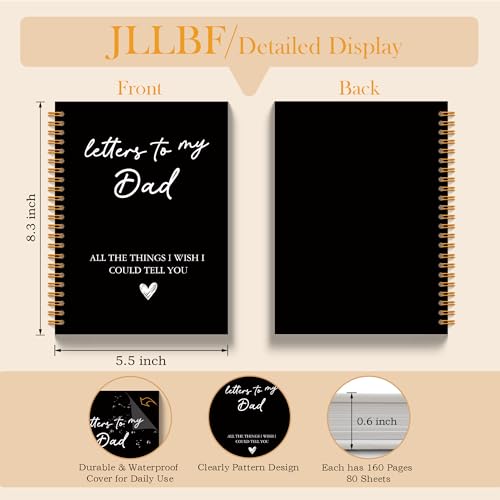 JLLBF Letters to My Dad Spiral Notebook, Black Grief Journal Notebooks for Loss of Dad, Sympathy Gifts for Loss of Father, Remembrance Bereavement Gift Journal Notebook, 5.5x8.3 Inch - color: Black Letters Dad