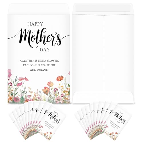 AmazingSpark 50 Pcs Mother's Day Seed Packets Self Adhesive Empty Flower Envelopes Happy Mother's Day Gift Mini Organizer for Mom Holiday Theme Party Favors, No Seeds (Watercolor Flowers) - style: Watercolor Flowers
