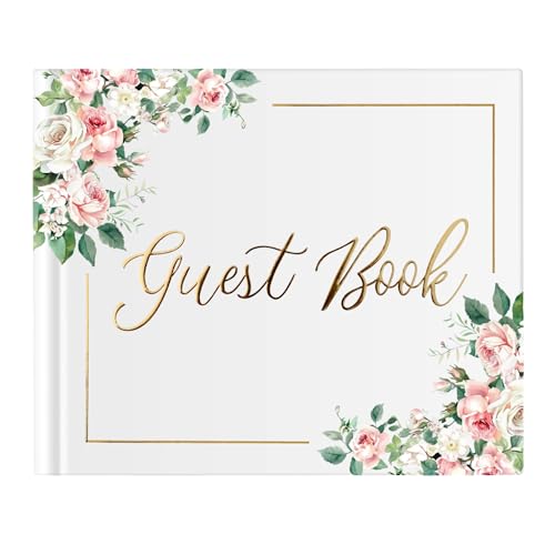 Wedding Guest Book for Guests to Sign, Elegant Wedding Guestbook Ideas, Sign in Book for Bridal and Baby Shower, Polaroid Guest Book, 100 Thick Lined and Blank Pages for Party, Wedding Books - color: Pink