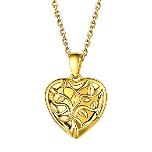 Bestyle Sterling Silver Heart Locket Necklace for Women, Dainty Cute Small Heart Locket Pendant in Gold/Rose Gold/Silver, Love Statement Jewelry Gift for Mother Wife - color: E1. Tree of Life-Gold-Locket Only, NO Custom