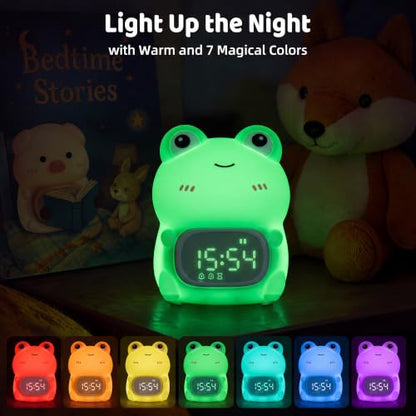 Frog Night Light with Alarm Clock，Frog Gifts with Rechargeable Silicone Lamp Cute Animal Tabletop Lamp, OK to Wake Clock with 9 RGB Color Light, 6 Soothing Sounds, Dual Alarm, for Boys & Girls - style: Frog