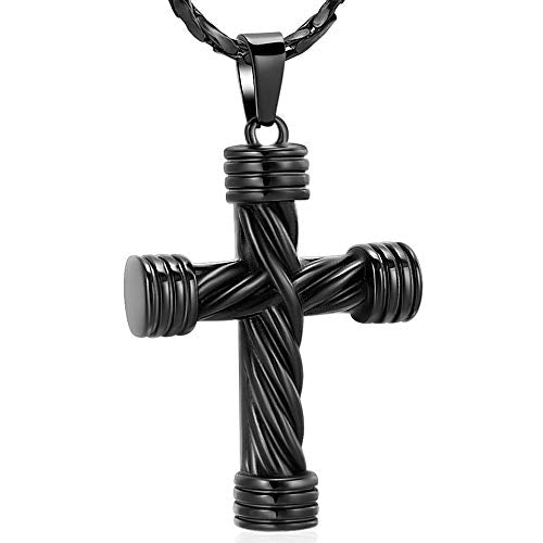 Imrsanl Cremation Jewelry for Ashes Cross Memorial Urn Necklace Pendant Keepsake Religious Cross Ashes Jewelry - color: Black