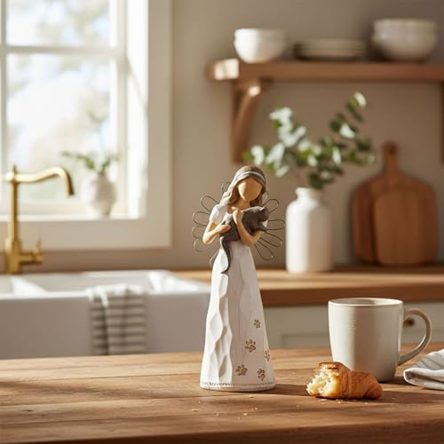 NAN ZAI NAN FANG Cat Angel Memorial Statue Friendship Gift for Cat Lover | Women 6.7"Pet Loss Sympathy Remembrance Bereavement Gifts Resin Sculpted Hand-Painted Figure - style: Angle with Cat