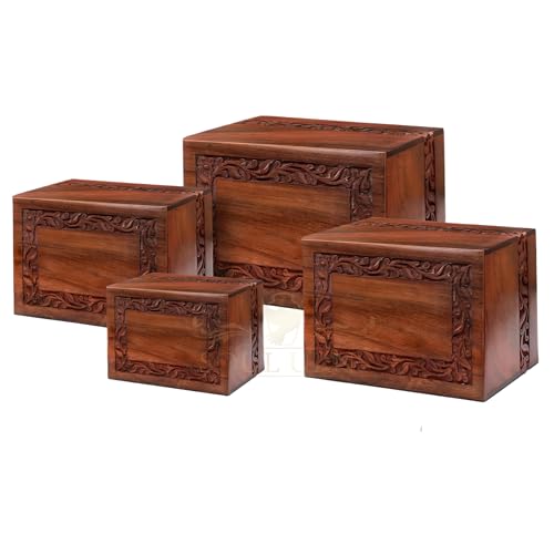 SOULURNS Border Engraved Wooden Urn for Human Ashes - Rosewood Cremation Urn for Adult Male or Female (Nested Set of 4) - size: Nested Set of 4