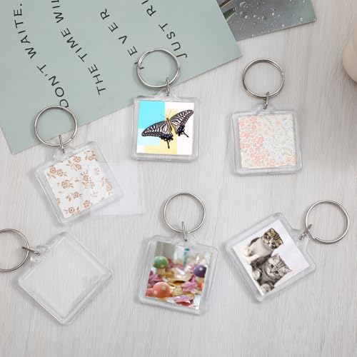 10PCS Acrylic Photo Keychain Blanks,Clear Blank Keychains Picture Frame Keychain Holder DIY Set for Bags Car Purses