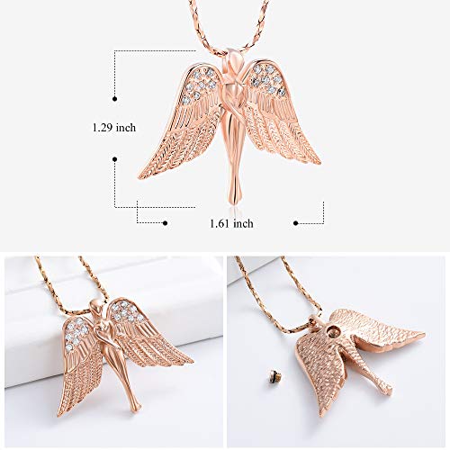 Imrsanl Cremation Jewelry Keepsake Angel Wings Urn Necklace for Ashes | Memorial Pendant for Women, Funeral Keepsake of Loved Ones, Stainless Steel Inlaid with Crystal - color: Rose Gold
