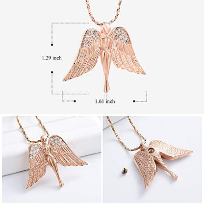 Imrsanl Cremation Jewelry Keepsake Angel Wings Urn Necklace for Ashes - color: Rose Gold