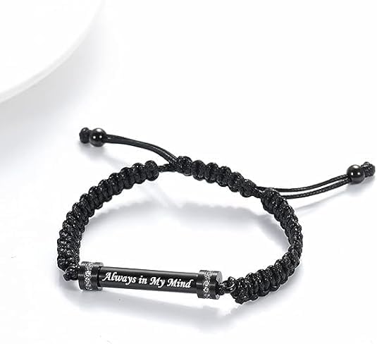 Hearbeingt Cylinder Cremation Bracelet for Ashes Adjustable Rope Urn Bangle - color: C-Black Always in my Mind