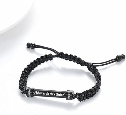 Hearbeingt Cylinder Cremation Bracelet for Ashes Adjustable Rope Urn Bangle - color: C-Black Always in my Mind