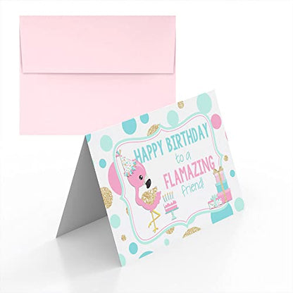 FLAMAZING Friend Flamingo Themed Birthday Pun Themed Single (1) All Occasion Blank Birthday Card To Send To Friends & Family, 4"x 6" (when folded) Fill In Greeting Note Card by AmandaCreation - style: FLAMAZING Friend