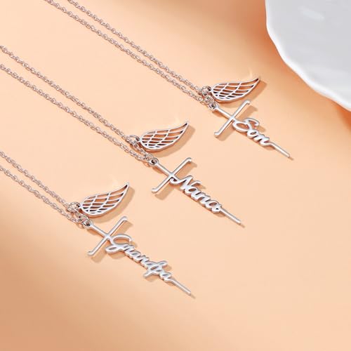Lcherry Cremation Cross Necklace for Women - Angel Wing Faith Cross Necklace Memorial Gifts Religious Jewelry for Women - style: Mom