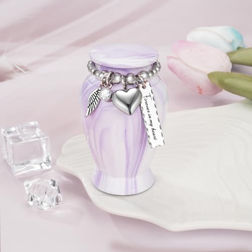 Dletay Small Urns for Human Ashes Keepsake 2.85 Inches Memorial Mini Cremation Urn for Women Men Aluminum Decorative Funeral Urns - Light Purple