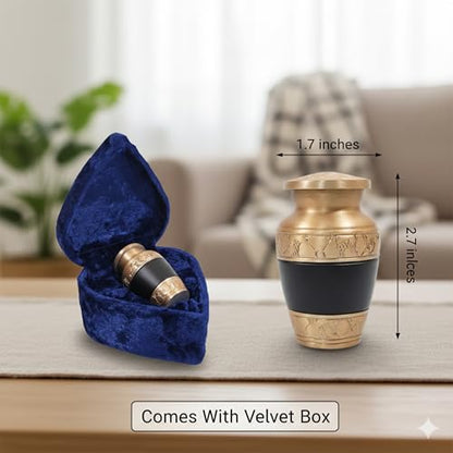 Gray Comet Small Keepsake Cremation Urns for Human Ashes with Velvet Heart Case and Funnel - Beautiful Peaceful Gold & Black Hand Engraved Mini Memorial Urn