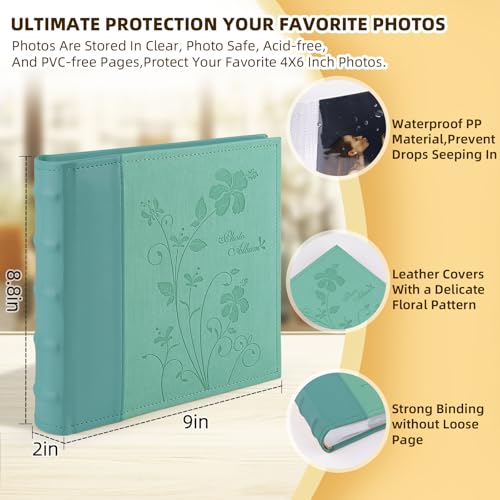 Photo Album Hold 200 4x6 Photos with Memo Writing Space (Green) - color: Grass Green