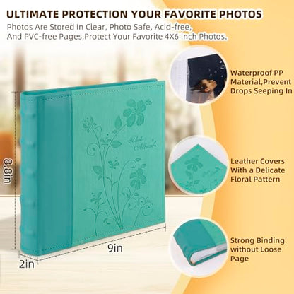 Photo Album Hold 200 4x6 Photos with Memo Writing Space (Green) - color: Grass Green