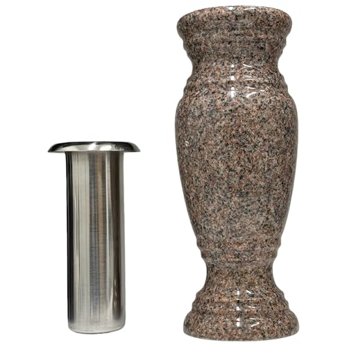 Granite Flower Vase - Real Granite, with Stainless Steel Inner, for Home Decoration, Decorations for Gravesite, Headstone Flowers Holder, Garden Lawn & Yard (1, Pink Rose(Brown-Toned, 4x4x10) - color: Pink Rose(brown-toned）