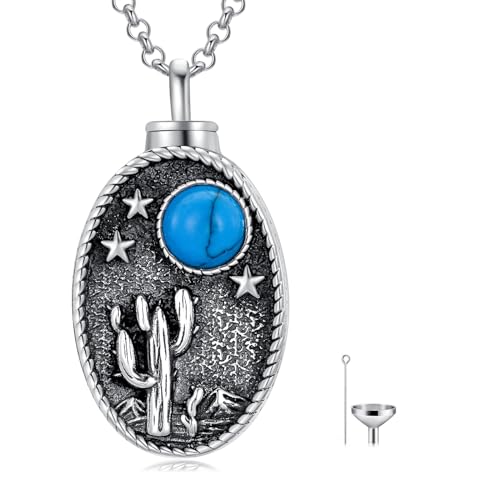 PELOVNY Urn Necklaces for Ashes of Loved Ones 925 Sterling Silver Personalized Heart Locket Urn Necklace Cremation Keepsake Memorial Jewelry Gifts for Women Men - color: Cactus Urn