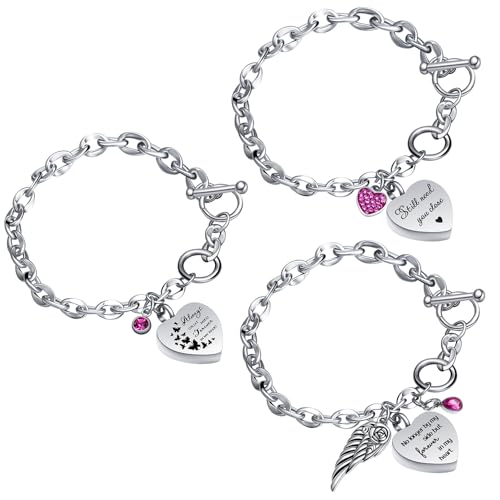 3 Pack Urn Bracelet for Ashes Cremation Ashes Bracelet Memorial Rhinestones Jewelry Heart Locket Holder with Different Words Stainless Steel Urns Bangle Keepsake for Women Men - color: Purple