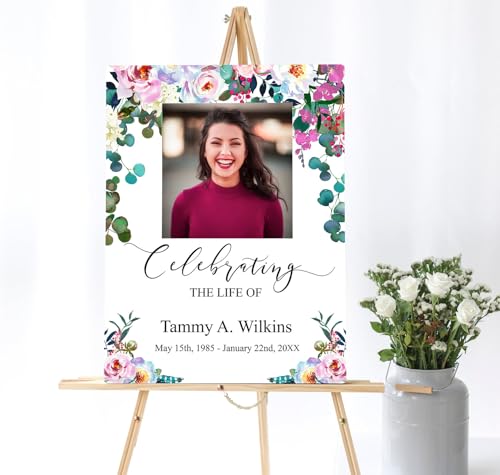 Floral Funeral Welcome Sign, Celebration of Life Welcome Sign, in Loving Memory Sign, Celebration of Life, Celebration of Life Sign, Memorial Sign with Photo *2 - color: Version #26