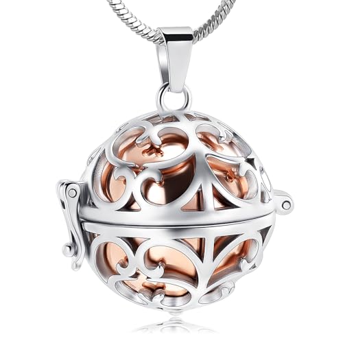 Cremation Jewelry Urn Necklace for Ashes with Hollow Mini Ball Keepsake Urn Pendant Memorial Jewelry for Ashes - color: Rose gold