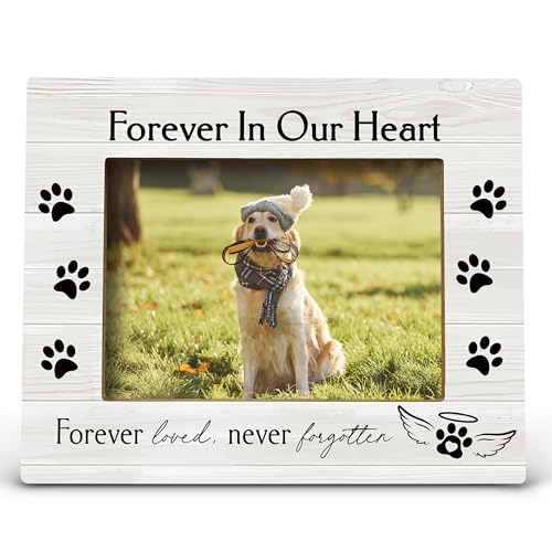 FONDCANYON Forever in Our Heart Pet Memory Picture Photo Frame,Pet Dog Cat Memorial Picture Frames,Pet Loss Sympathy Gift,Sympathy Gifts For Loss Of Dog,Passed Away Dog Memorial Gifts(5x7 Inch Photo) (Color2) - color: Color2