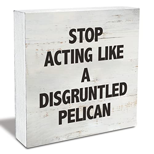 Stop Acting Like a Disgruntled Pelican Greek Quote Wood Box Sign - color: STOP