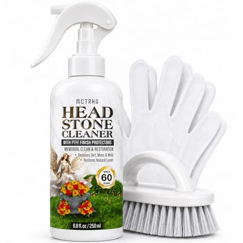 Headstone Cleaner, for Tombstone, Cemetery Stone, Gravestone & Graves | pH-Neutral & Fast-Acting Kit on Granite, Marble, Bronze, Limestone, Slate, Concrete, Safely Removes Dirt, Moss, Grime, 8.8 oz