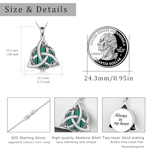 WINNICACA Celtic Knot Necklace 925 Sterling Silver Celtic Pendant Irish Urn Necklace Jewelry Birthday Anniversary Valentine's Day Gifts for Her Women Wife Girlfriend Daughter - style: 2-Celtic Knot Urn Necklace(Malachite)