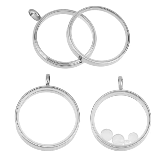 Beebeecraft 1 Box 2Pcs Floating Locket Charms with Glass Round Clear Photo Frame for Memory Picture Pendant Necklace Making - color: Stainless Steel Color