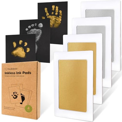 4pk Inkless Baby Hand and Footprint Kit, Mess Free Ink Pads (Gold/Silver, R) - color: Gold/Silver, size: 4-Pack, Regular 2.3" x 3.7"