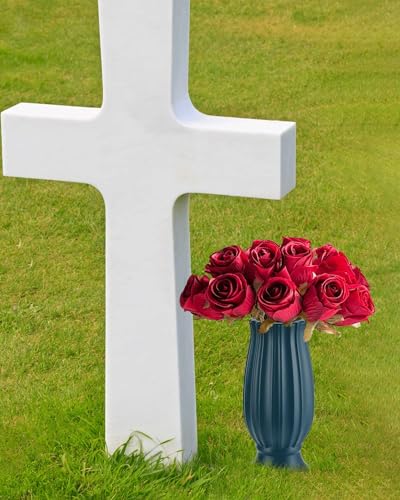 Cemetery Vases with Spikes,Grave Vases for Cemetery with Metal Spikes and Drainage Holes,Grave Flower Holder for Headstones Memorial Gifts Loss of Loved One - color: Blue