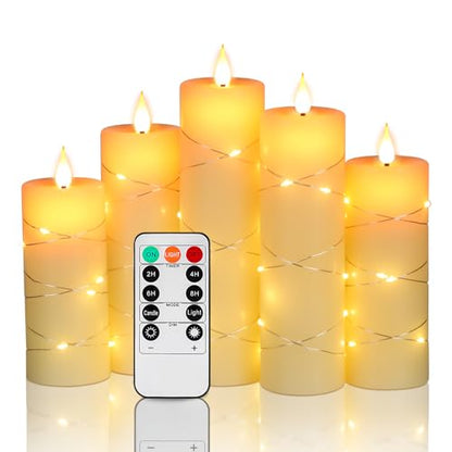 Upinmz Ivory White Real Wax Flameless Candles, 5-Pack, Remote Timer, String Lights - size: Ivory-Wax-5 Pack