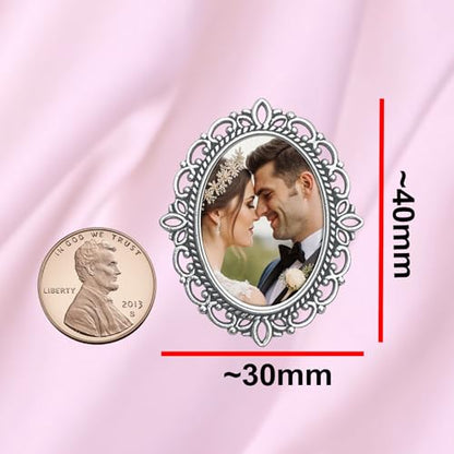 Wedding Bouquet Photo Charms Memorial Custom Boutonniere Bachelor Bridal - style: Oval Filigree Brooch Pin & UV Color Photo