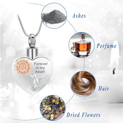 Urn Necklace for Ashes Sunflower Cross Necklace Cremation Jewelry Ashes Necklace for Human Women Pets Sunshine Pendant Keepsake Jewelry for Ashes - color: Bird-Rose gold