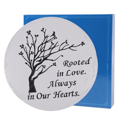 10 Inch Polyresin Memorial Garden Stone, Rooted in Love Stepping Stones Oudoor, Memorial Gifts for Loss of Loved One, Décor for Homes, Lawn and Garden (Grey Round Tree) - color: Grey Round Tree