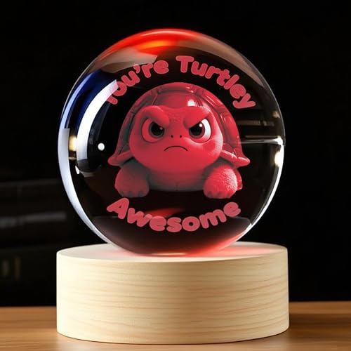 Collectible Turtle 3D Crystal Ball Figurines, Emotional Support Desk Decor for Women, Women’s Desk Accessories & Gifts, Birthday Gift for Sister, Friend, Coworker - color: Turtle - 80mm