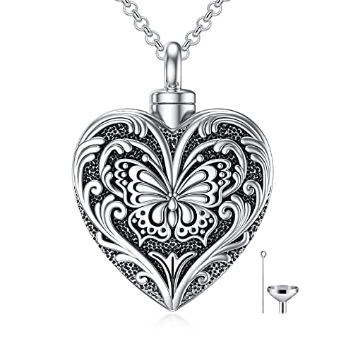 SOULMEET Cremation Jewelry for Ashes, Sterling Silver Urn Necklace for Ashes Women Men, Cherish Memories Cremation Jewelry to Keep Someone Near to You - color: I-Oxidation black Butterfly