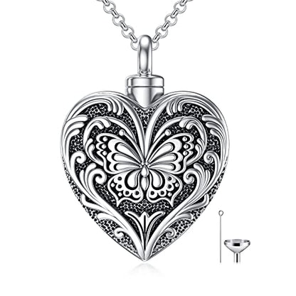 SOULMEET Cremation Jewelry for Ashes, Sterling Silver Urn Necklace for Ashes Women Men, Cherish Memories Cremation Jewelry to Keep Someone Near to You - color: I-Oxidation black Butterfly
