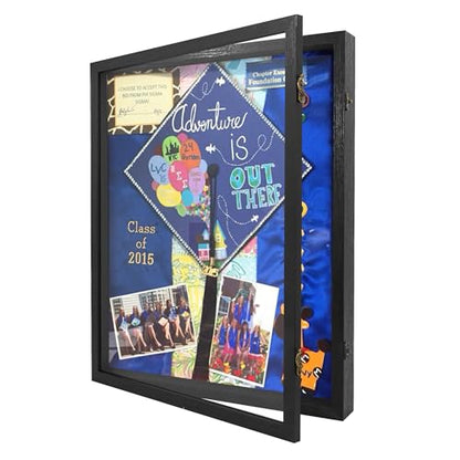 Large Graduation Shadow Box Frame for Cap Gown, Black 16x20 Display Case - color: Rustic Black, size: 16"x20" (40.6x50.8 cm)